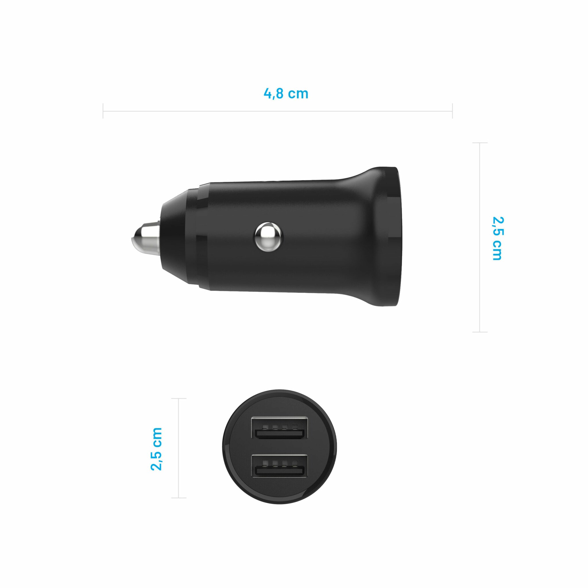 FIXED Mini Billaddare 2x USB-A 15W/Lightning kabel 1m