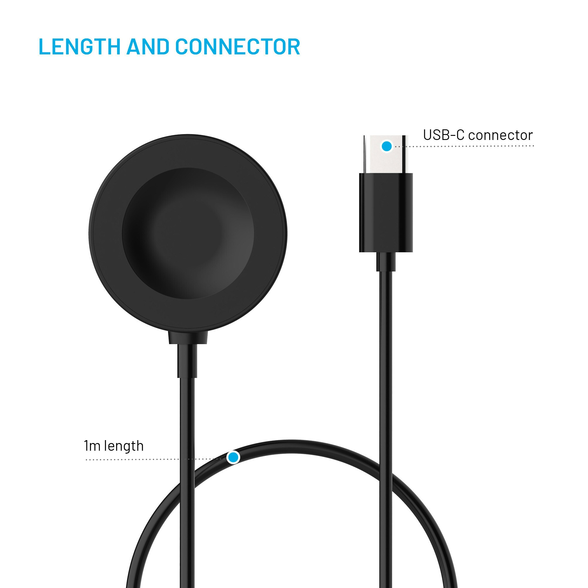 FIXED USB-C Laddningskabel Huawei Watch GT-serien Svart