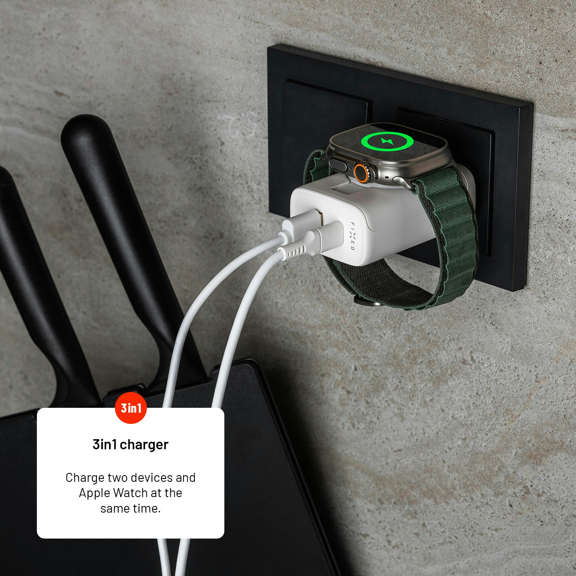 FIXED MagFlip USB-C-laddare 33W Apple Watch/USB-C/-A
