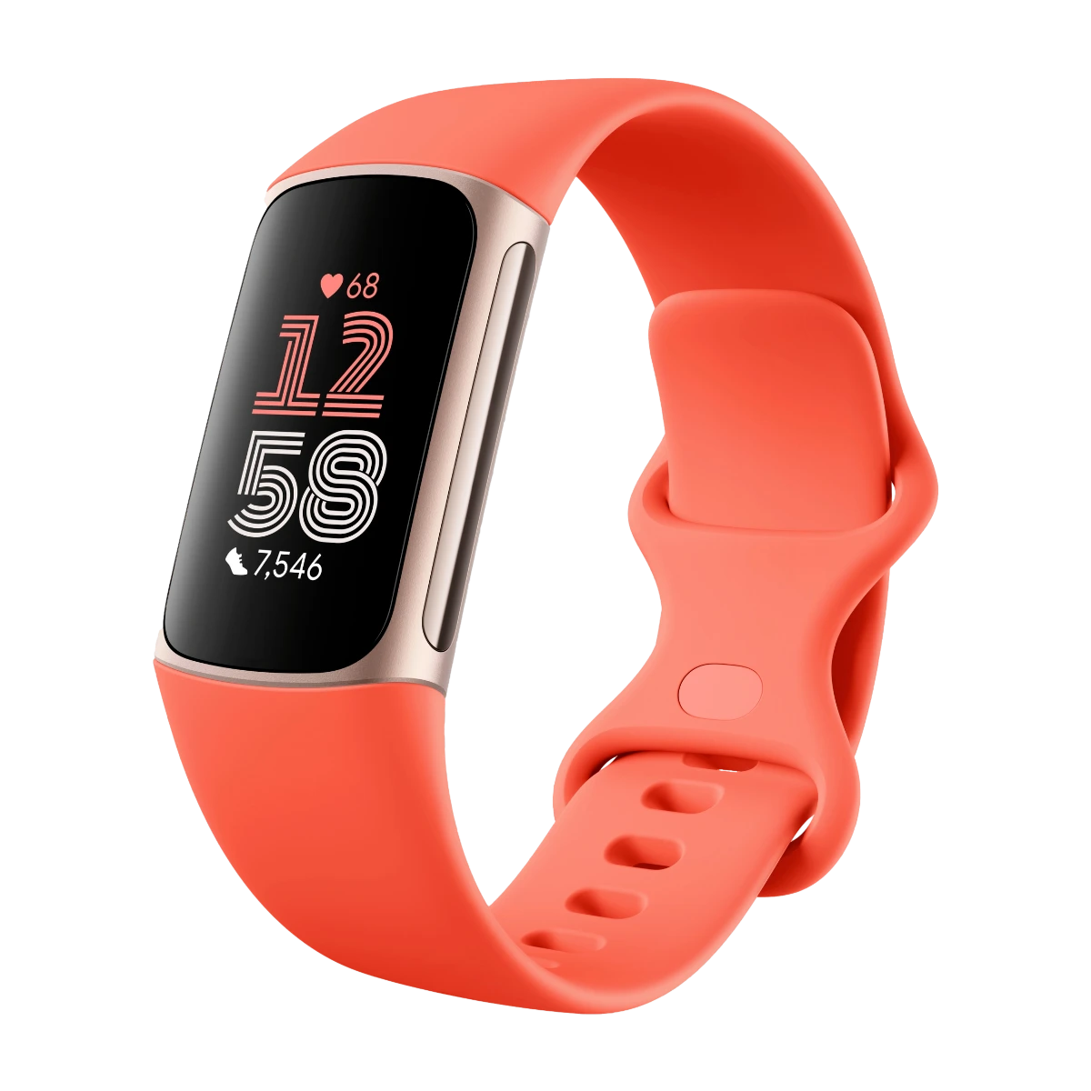 Fitbit Charge 6 aktivitetsarmband Korall/Champagne guld aluminium