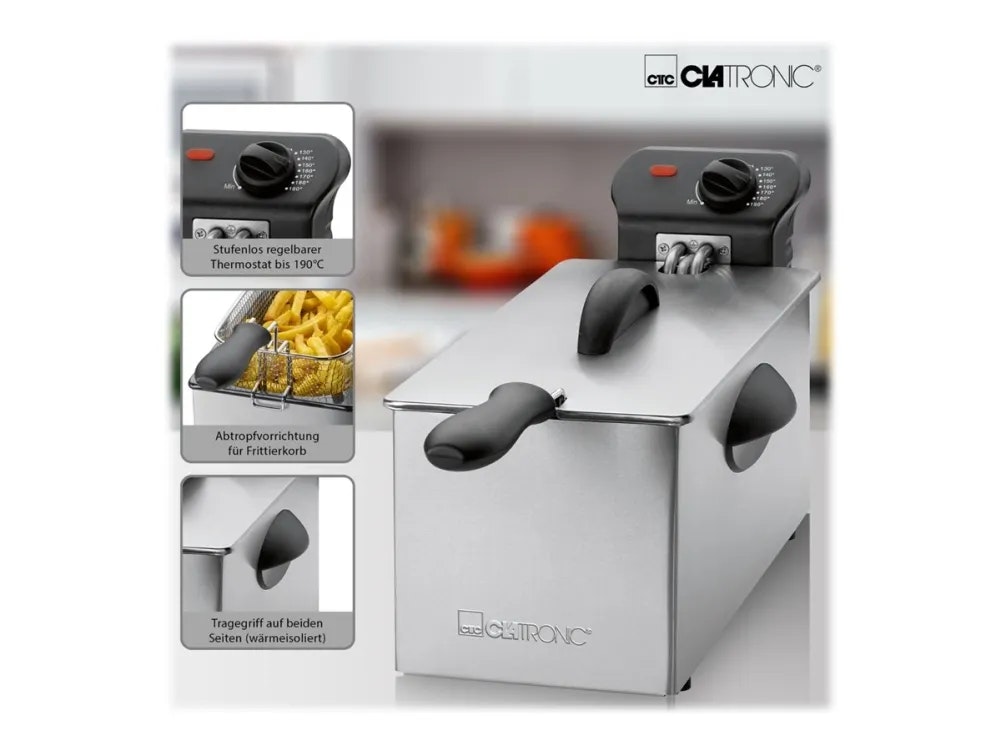 Clatronic FR 3586 Fritös 3 liter rostfritt stål/svart