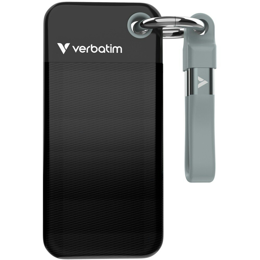 Verbatim Pocket SSD 1 TB, External SSD (black/grey, USB-C 3.2 Gen 2 (10 Gbit/s), with key ring and cable holder)