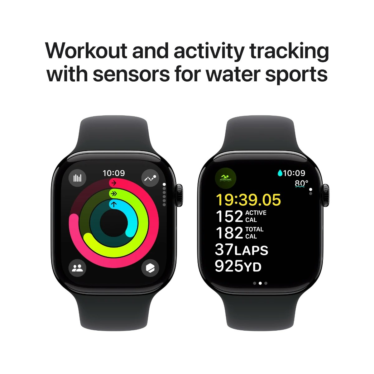 Apple Watch Series 10 GPS + Cell 46 mm Jetblack aluminiumcase Svart sportband - S/M