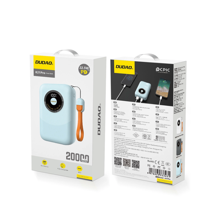 Dudao Powerbank 20000 mAh 22.5W K21Pro Mini Blå