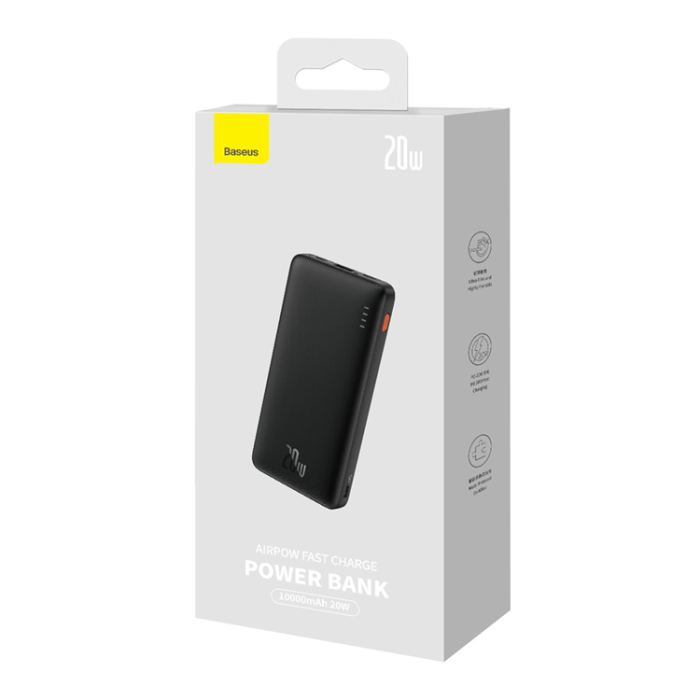 Baseus Powerbank 10000 mAh 20W Med USB-A Till USB-C Kabel Svart