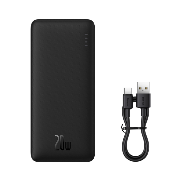 Baseus Powerbank 10000 mAh 20W Med USB-A Till USB-C Kabel Svart