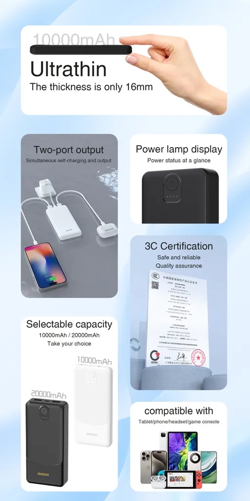 Dudao K10 Powerbank 10000mAh 2.4A 2 x USB-A Svart
