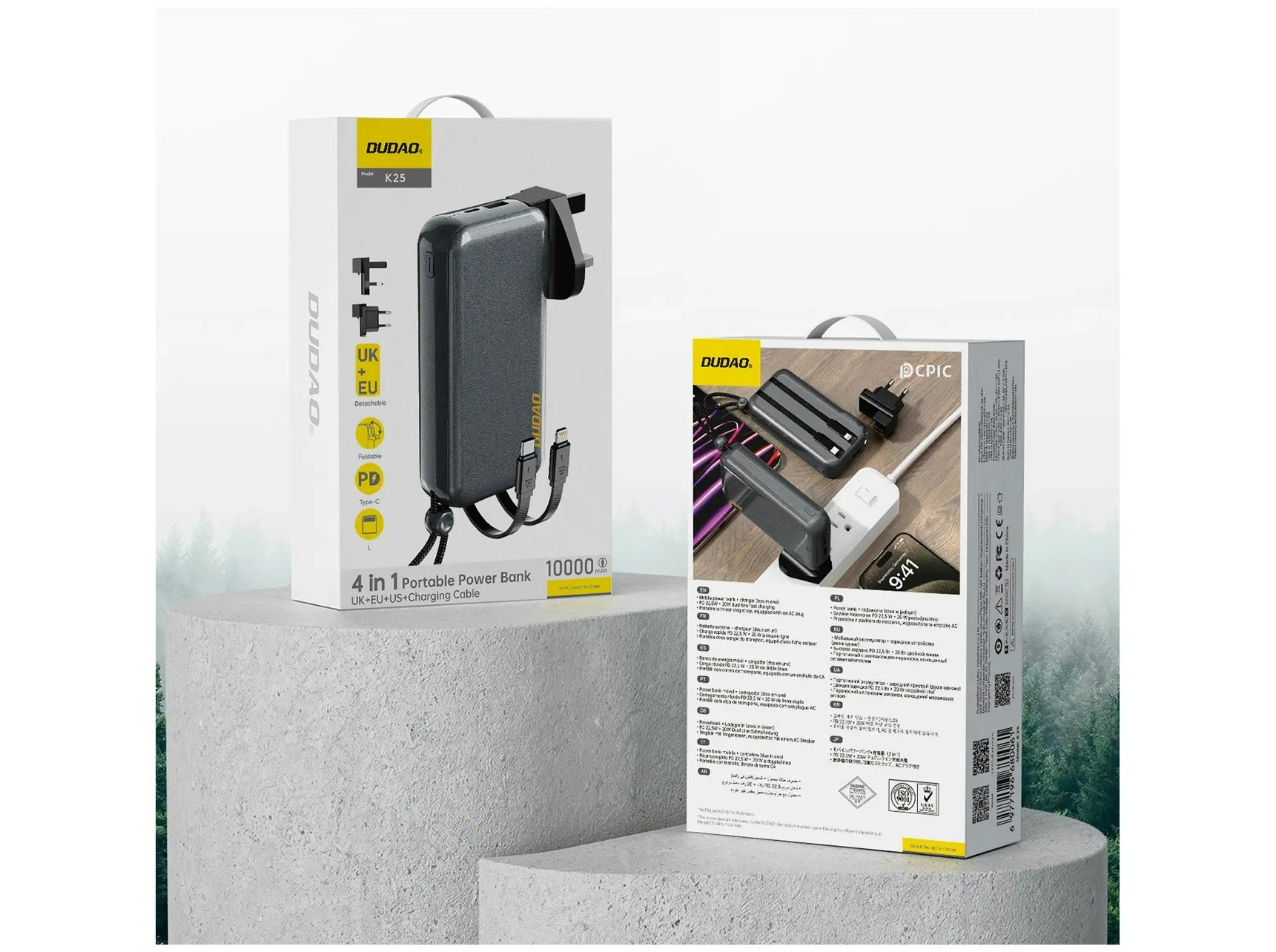 Dudao K25 2-i-1 Powerbank 10 000 mAh 20W Snabbladdning Grå