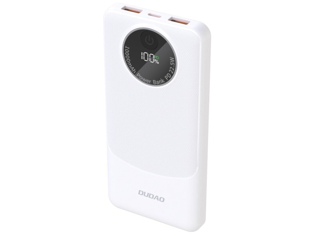 Dudao K12 Powerbank 10 000 mAh 22.5W Snabbladdning USB-A & USB-C Vit