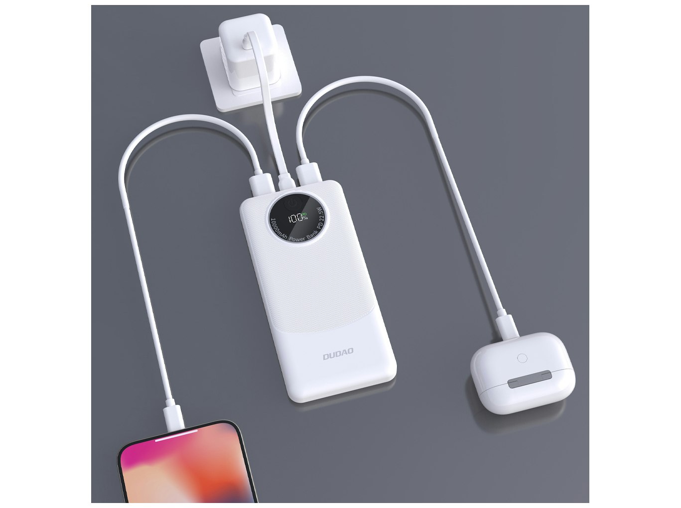 Dudao K12 Powerbank 10 000 mAh 22.5W Snabbladdning USB-A & USB-C Vit