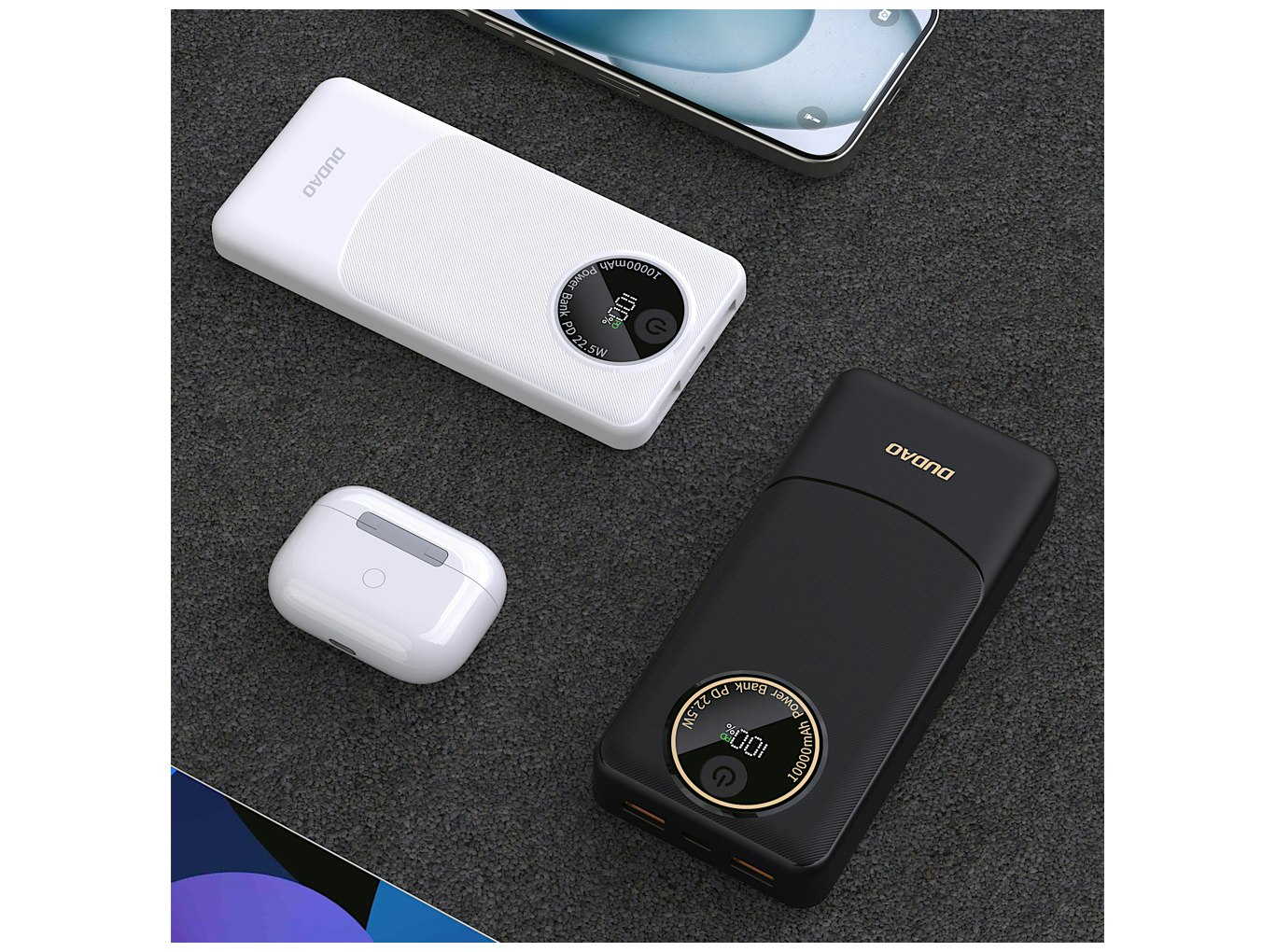 Dudao K12 Powerbank 10 000 mAh 22.5W Snabbladdning USB-A & USB-C Vit