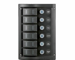 Elpanel stänktäta med automatsäkringar och 6 kontakter, 12V