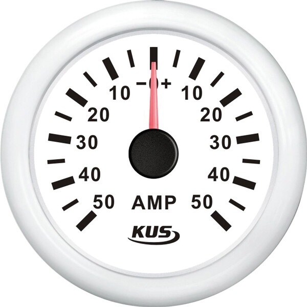 KUS amperemeter vit, med 50Amp shunt 12/24V