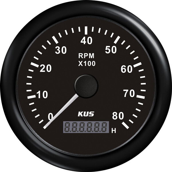 KUS varvmätare m/timräknare till bensin svart, 0-8000