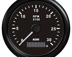 KUS varvmätare m/timräknare till diesel svart, 0-3000