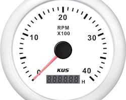 KUS varvmätare m/timräknare till diesel vit, 0-4000