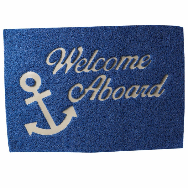 Matta lalizas "Welcome Aboard" blå 40x60cm - Ystad Skeppshandel