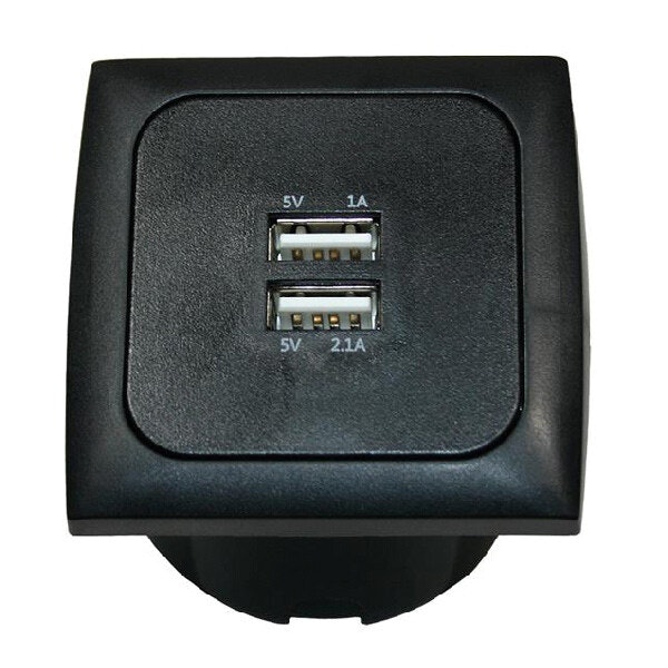 Inbyggd kontakt dubbel USB-A 12/24V, svart