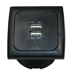 USB-A Uttag för inbyggnad dubbel 12/24V, svart