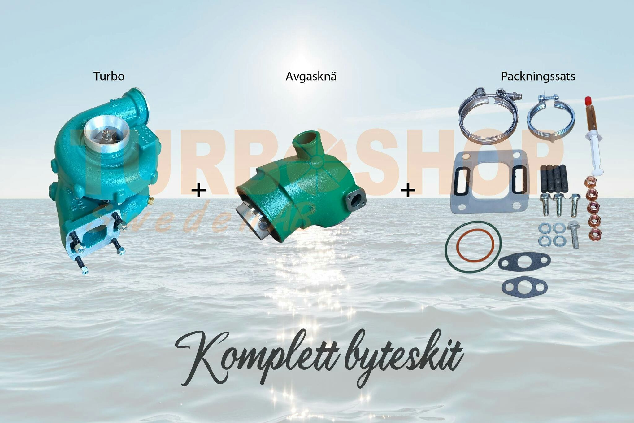 Volvo Penta komplett byteskit med turbo 861260 / 53269886497 ,avgasknä,avgasklämma & packningssats ( Storsäljare )