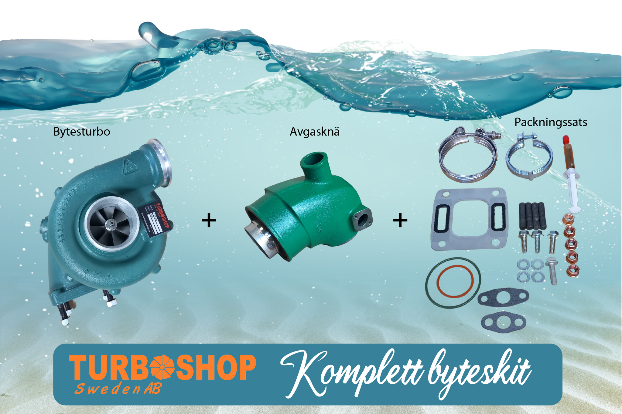 Volvo Penta komplett byteskit AD41 / KAD42  MFL turbo 861260 / 53269886497 ,avgasknä,avgasklämma & packningssats ( Storsäljare )