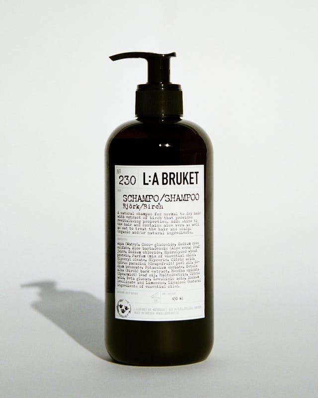 Natural organic hair conditioner, L:A Bruket, pump bottle, lemongrass, birch, nettle, Nordic beauty products,