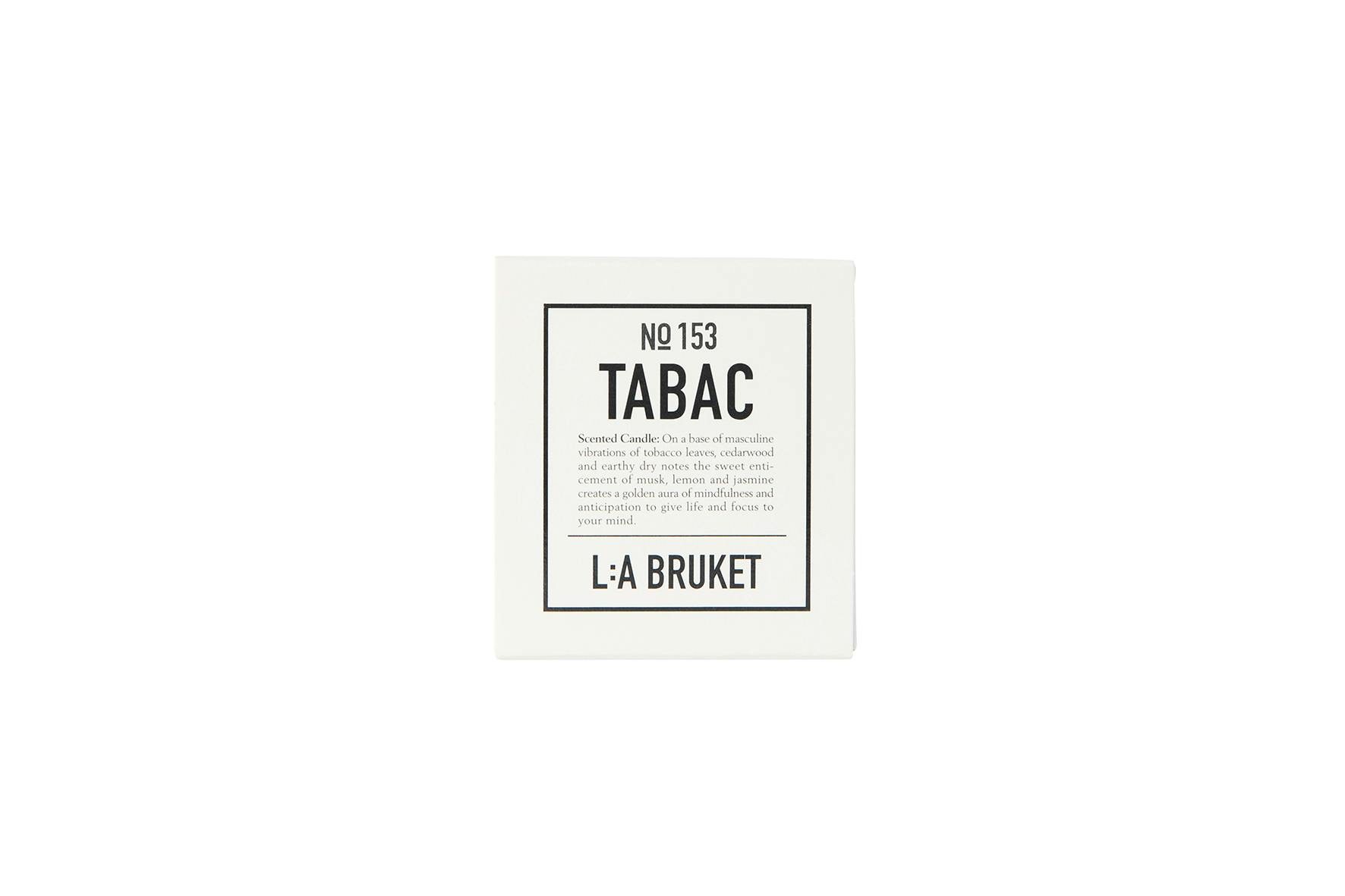 L:A Bruket candle, fireside candles. vegan candle, Tabac, tobacco fragrance natural candles, organic, Nordic style, travel candle