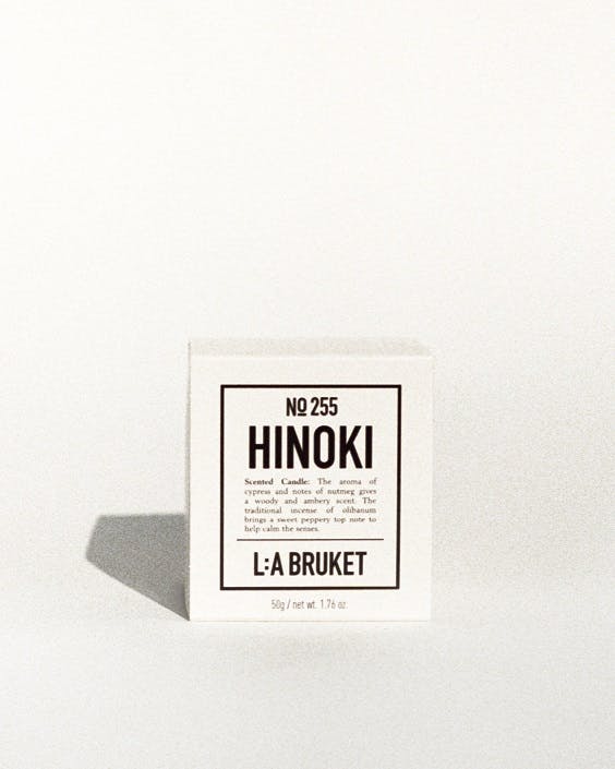 L:A Bruket candle, forest candles. vegan candle, Hinoki, cypress, natural candles, organic, Nordic style, travel candle
