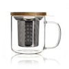 Glass tea mug with large stainless steel tea strainer, borosilicate glass mug with wooden lid, tea gifts
