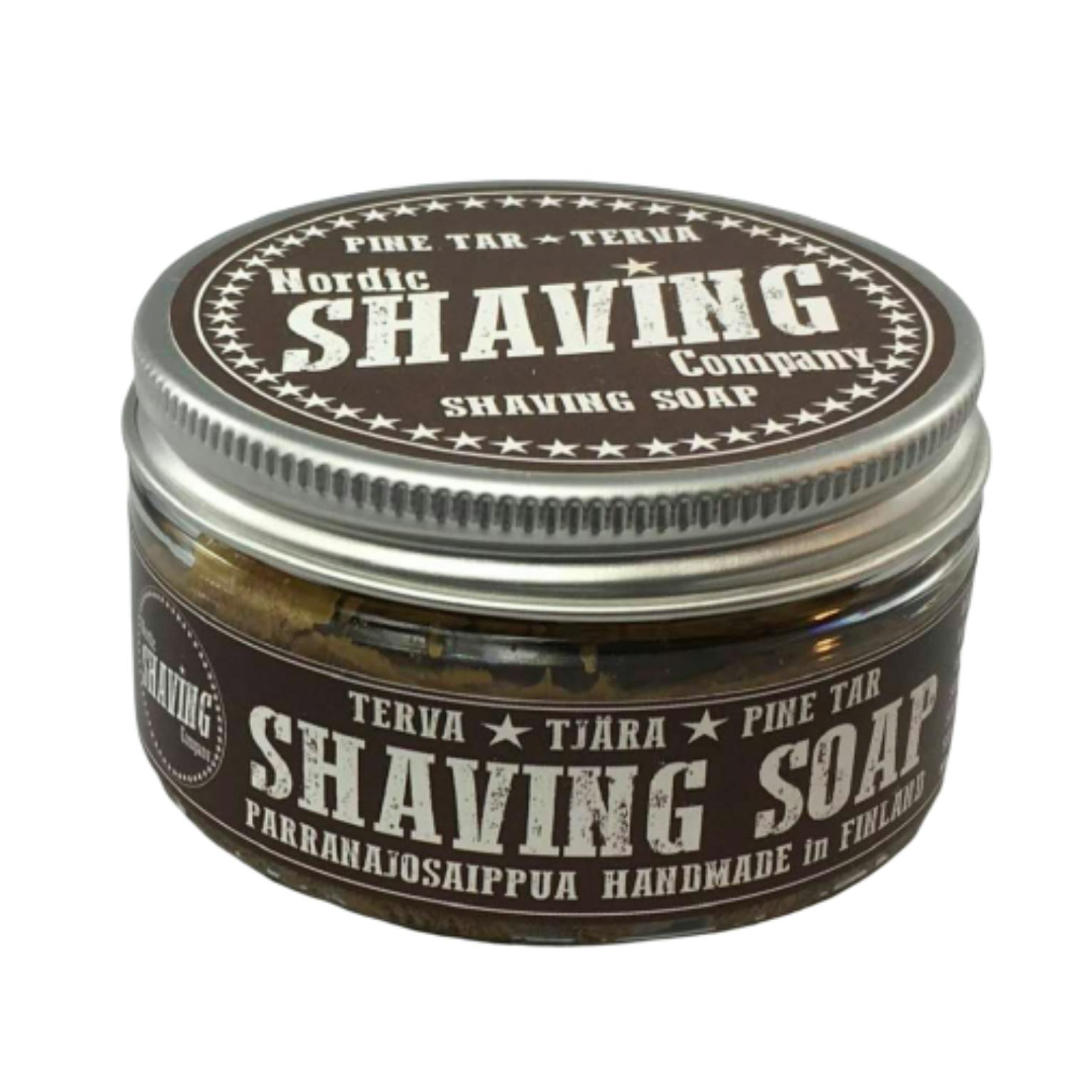 Stylish gift for men in this retro tin of natural shaving soap for wet shaving, with pine tar