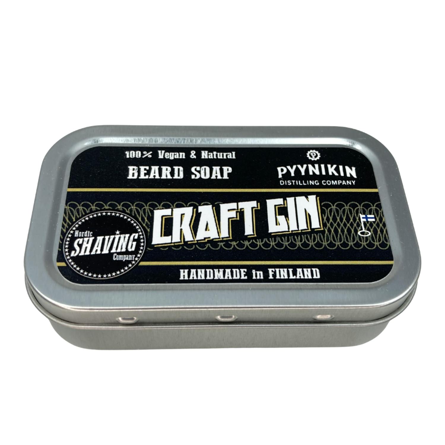 Retro tin of beard soap with a natural scent of craft gin botanicals. An unusual gift for men