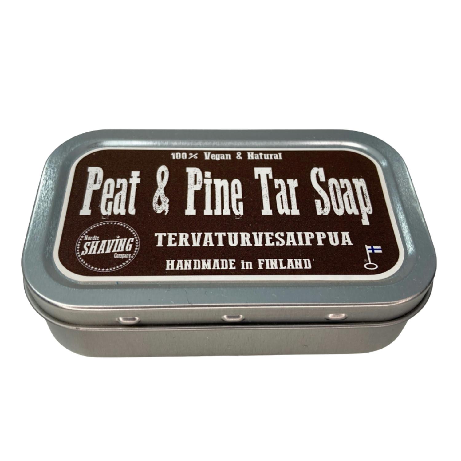 Retro tin of natural soap makes a great gift for men or the traditional Finnish sauna. with natural peat and tar scent.