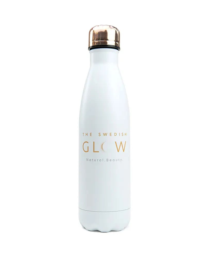 Elegant and stylish white and gold steel water bottle for your daily collagen or simply use for your favourite drink