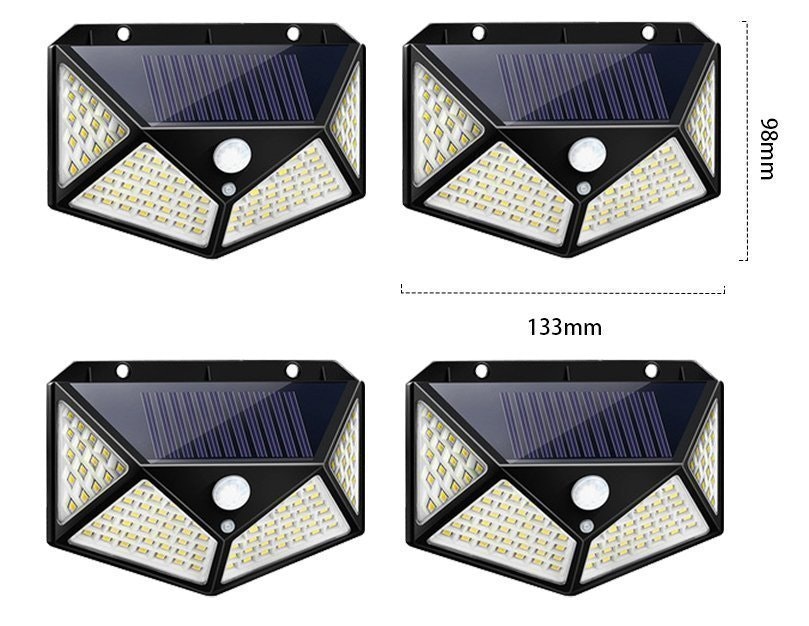 Utebelysning - Solceller - Rörelsesensor - 100 Led  - 60 W -