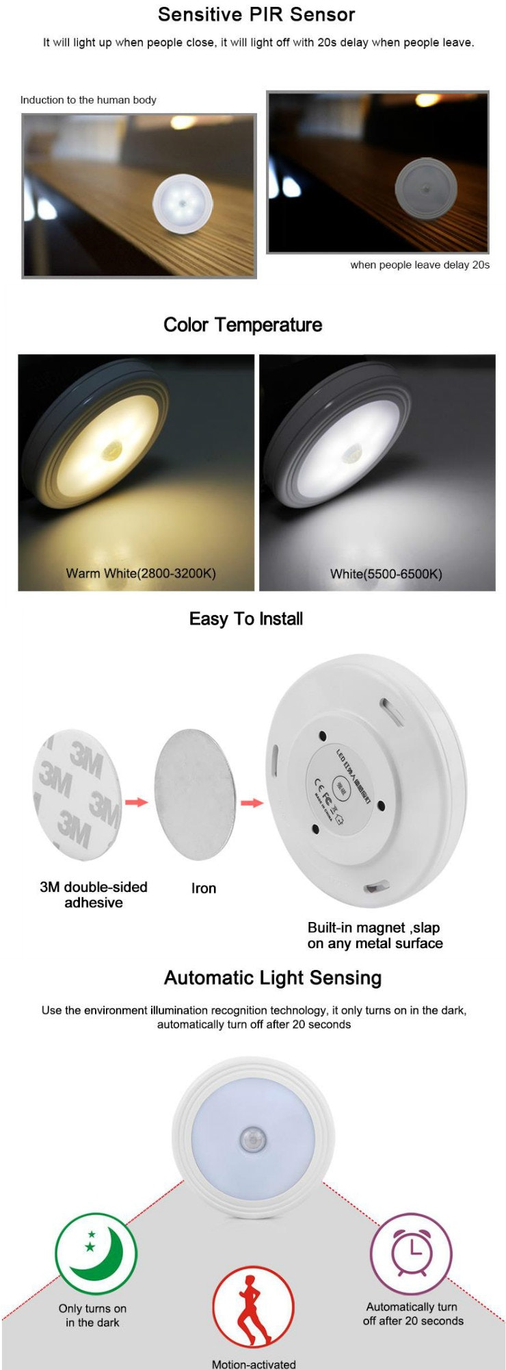 Natt/Mörkerlampa - Rörelsesensor - Led