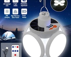 Campinglampa Deluxe - Solcell - USB - Vikbar -