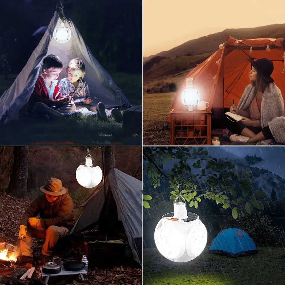 Campinglampa Deluxe - Solcell + USB - Vikbar -