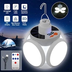 Campinglampa Deluxe - Solcell + USB - Vikbar -
