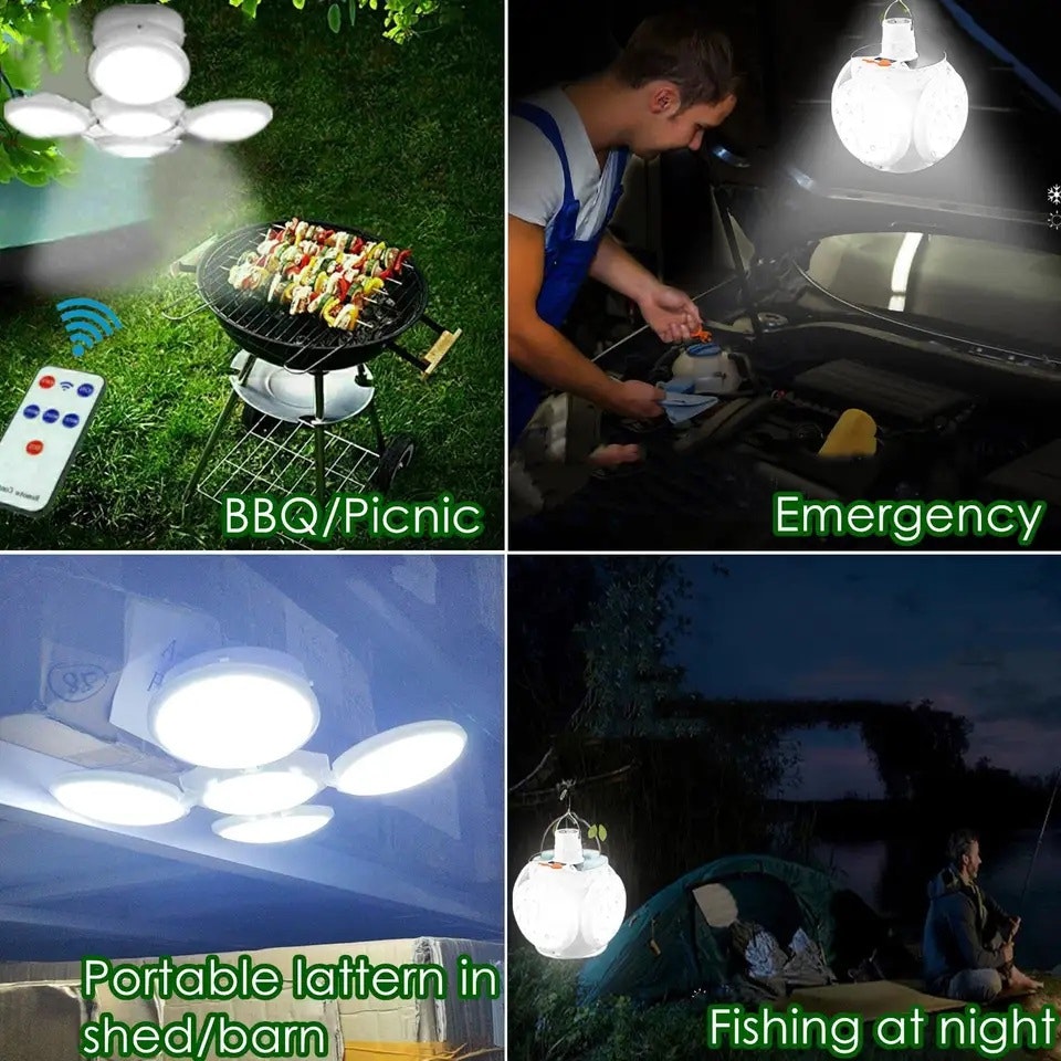 Campinglampa Deluxe - Solcell + USB - Vikbar -