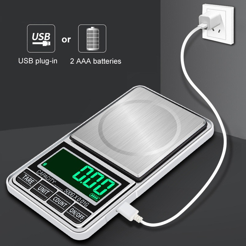 Pocketvåg Deluxe 500g/0.01g USB Kabel + Batteri ingår -