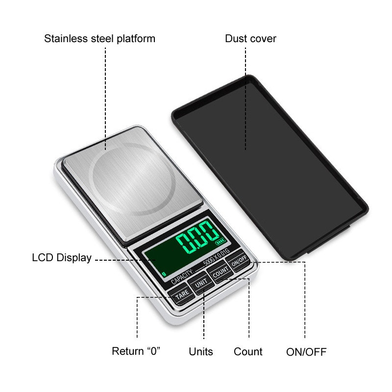 Pocketvåg Deluxe 500g/0.01g USB Kabel + Batteri ingår -
