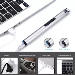 Elektrisk USB-tändare - Silver - Röd