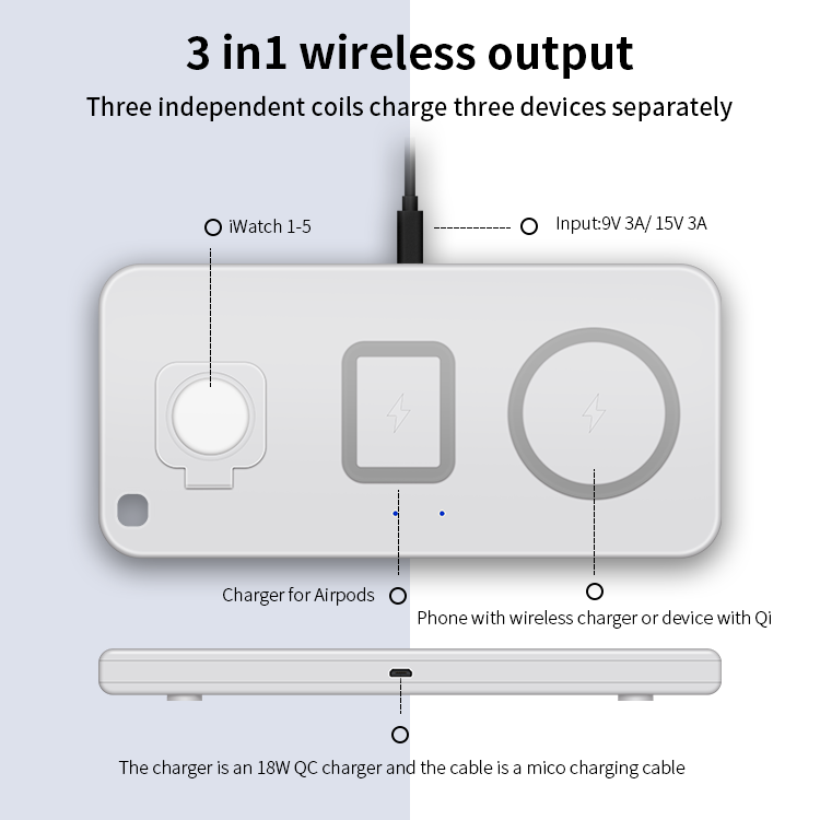 Snabb laddningsstation 3 i 1 trådlös laddare 18W