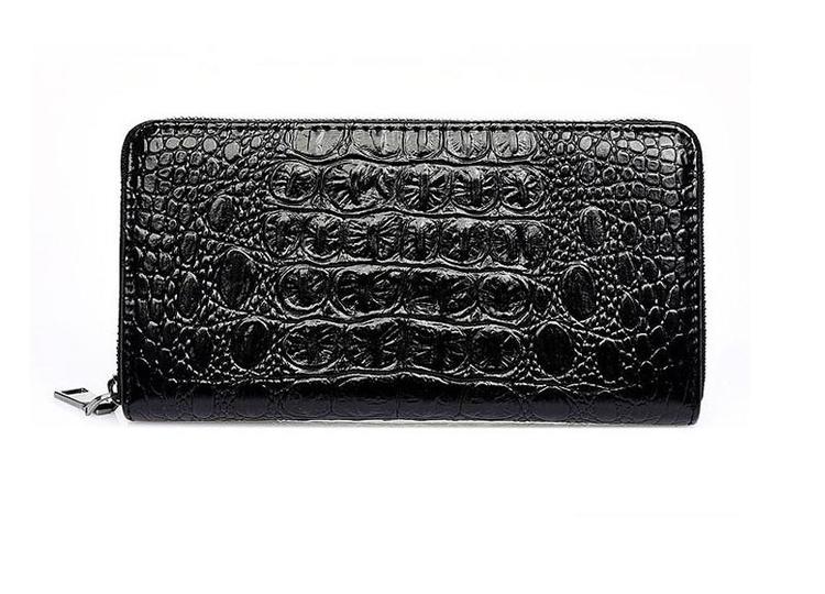 Stor plånbok i äkta skinn - Crocodile Style - Svart