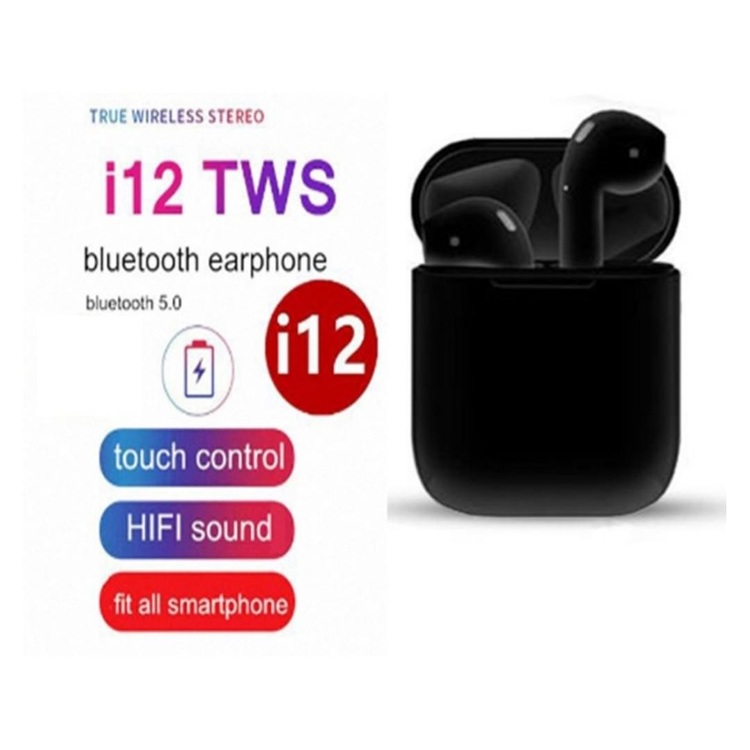 TWS i12 Hörlurar med Bluetooth 5.0 - för iOS & Android -Svart