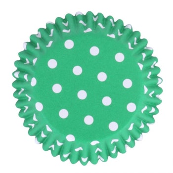 Kakform - Muffinsform -  Grön med vita prickar - Folie