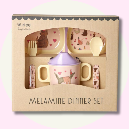 Babymiddagset i Presentförpackning - Party animal -  Lavendel  - Set 4 - Rice Melamin