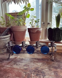 Ljusstake smide/blått glas