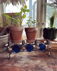 Ljusstake smide/blått glas