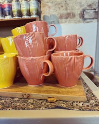 Mugg blomblad aprikos/orange/rosa